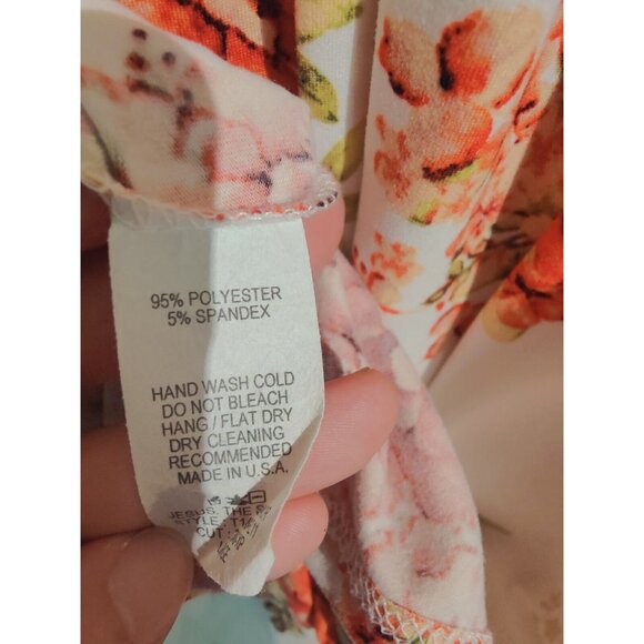 Reborn J Floral Red white Long-Sleeve Blouson Midi Dress W Pockets L - Picture 7 of 7